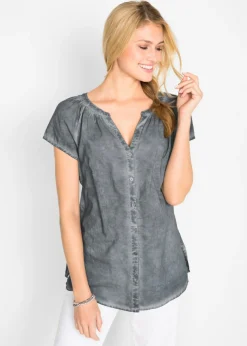 Blusa cold-dye de manga corta en algodón sostenible