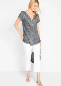 Blusa cold-dye de manga corta en algodón sostenible
