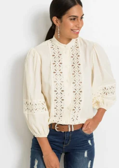 Blusa con encaje de mezcla suave de viscosa