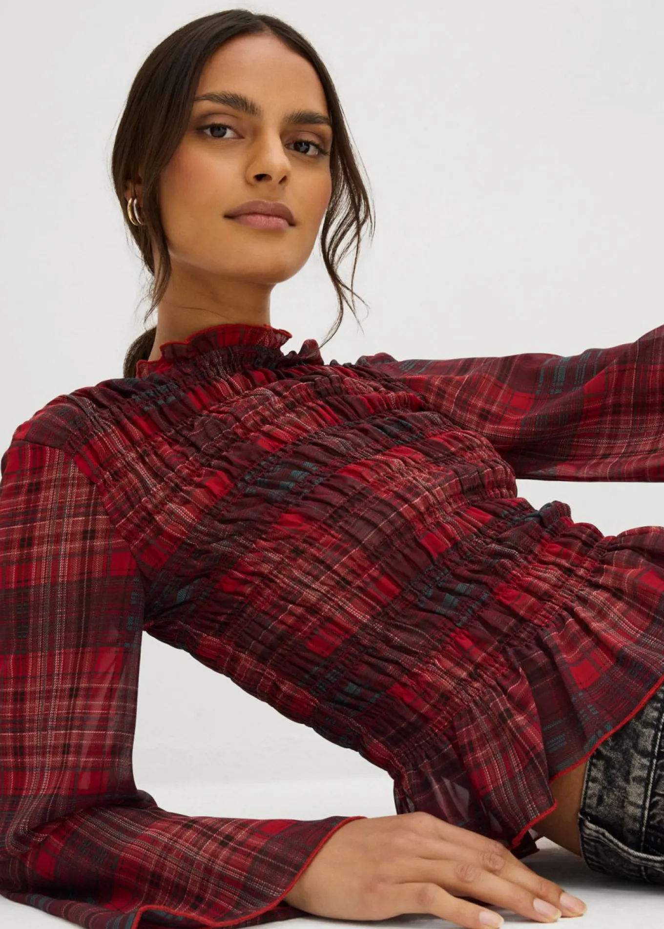 Blusa con inserto de nido de abeja