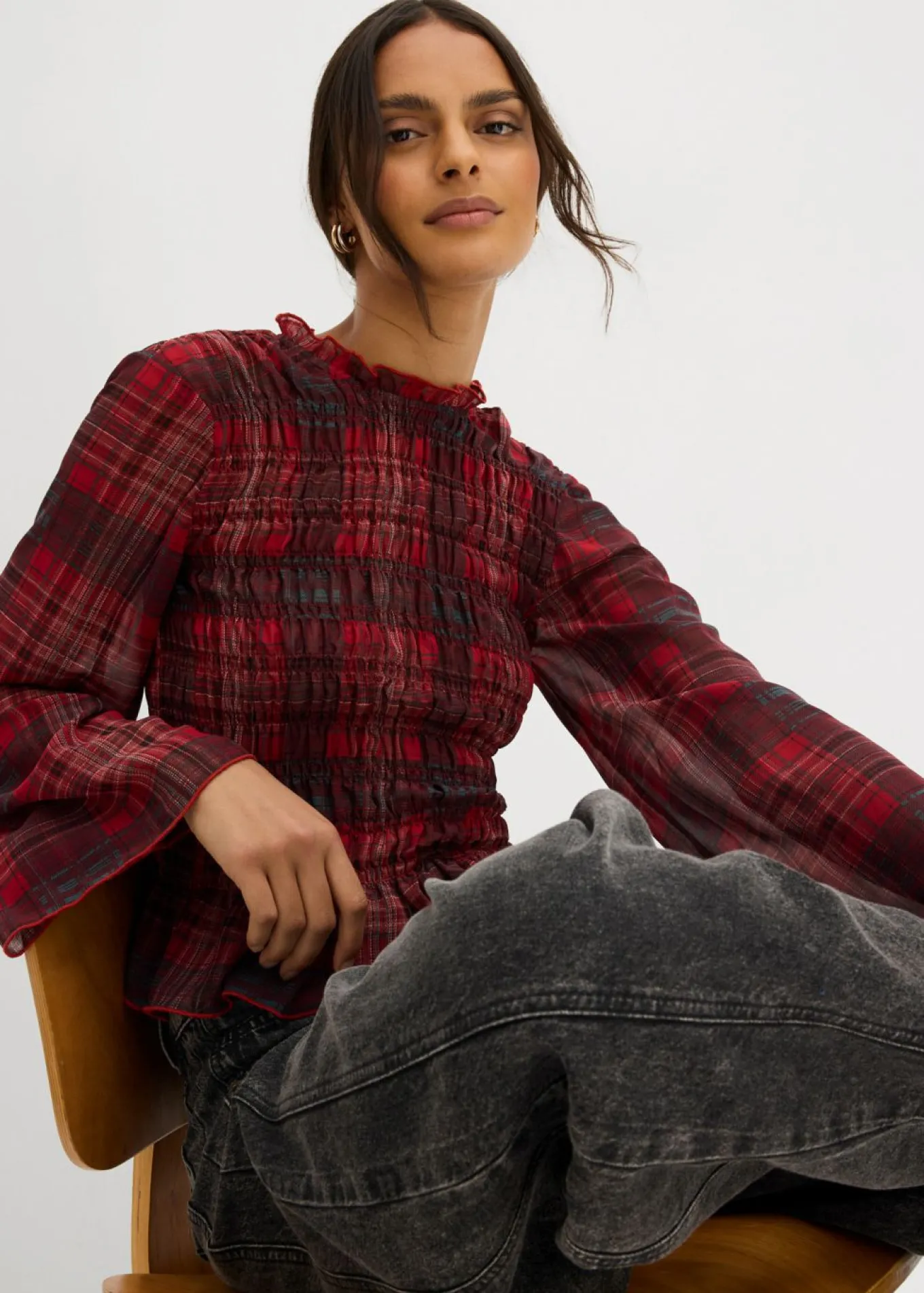 Blusa con inserto de nido de abeja