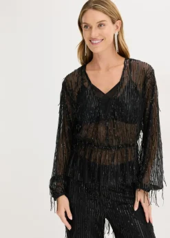 Blusa con lentejuelas y flecos