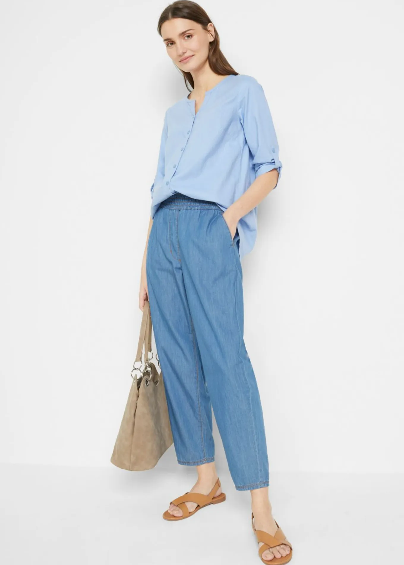 Blusa con lino y mangas 3/4