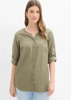 Blusa con lino y mangas 3/4
