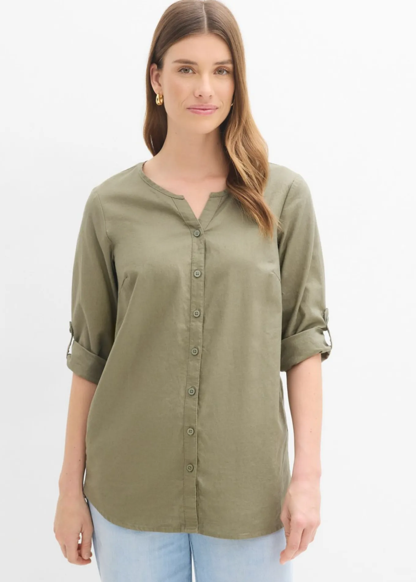 Blusa con lino y mangas 3/4