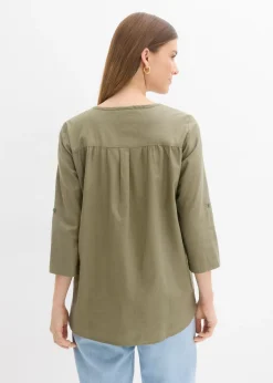 Blusa con lino y mangas 3/4