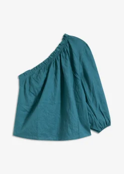 Blusa con un hombro al descubierto y contenido de lino