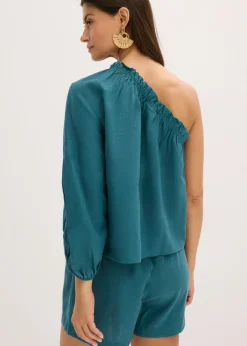 Blusa con un hombro al descubierto y contenido de lino
