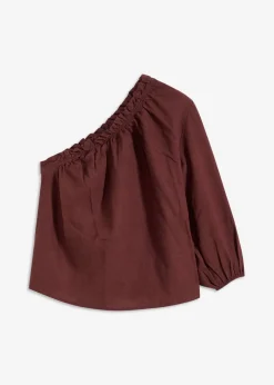 Blusa con un hombro al descubierto y contenido de lino