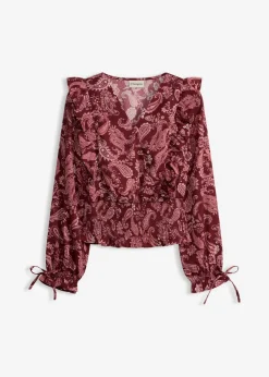 Blusa con volantes y nido de abeja