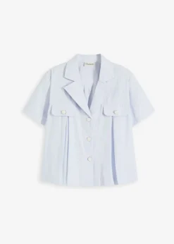 Blusa corta de popelín de algodón con manga corta