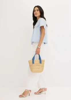 Blusa corta de popelín de algodón con manga corta