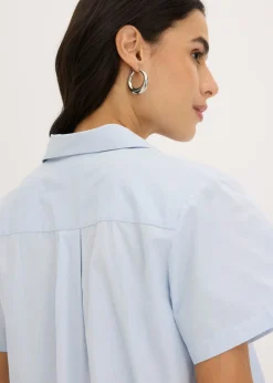 Blusa corta de popelín de algodón con manga corta