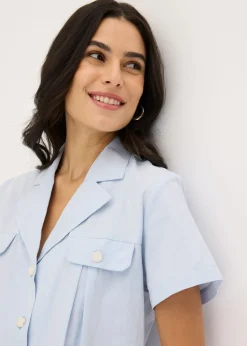 Blusa corta de popelín de algodón con manga corta