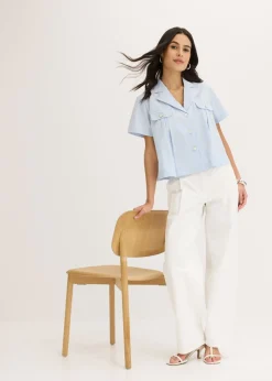 Blusa corta de popelín de algodón con manga corta