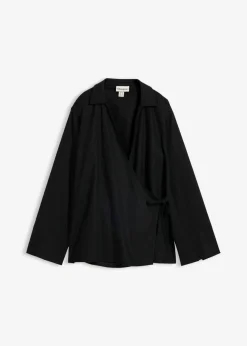 Blusa cruzada de mezcla de lino