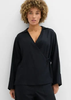 Blusa cruzada de mezcla de lino