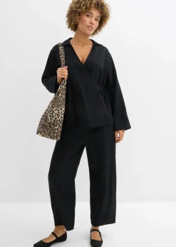 Blusa cruzada de mezcla de lino