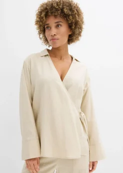 Blusa cruzada de mezcla de lino