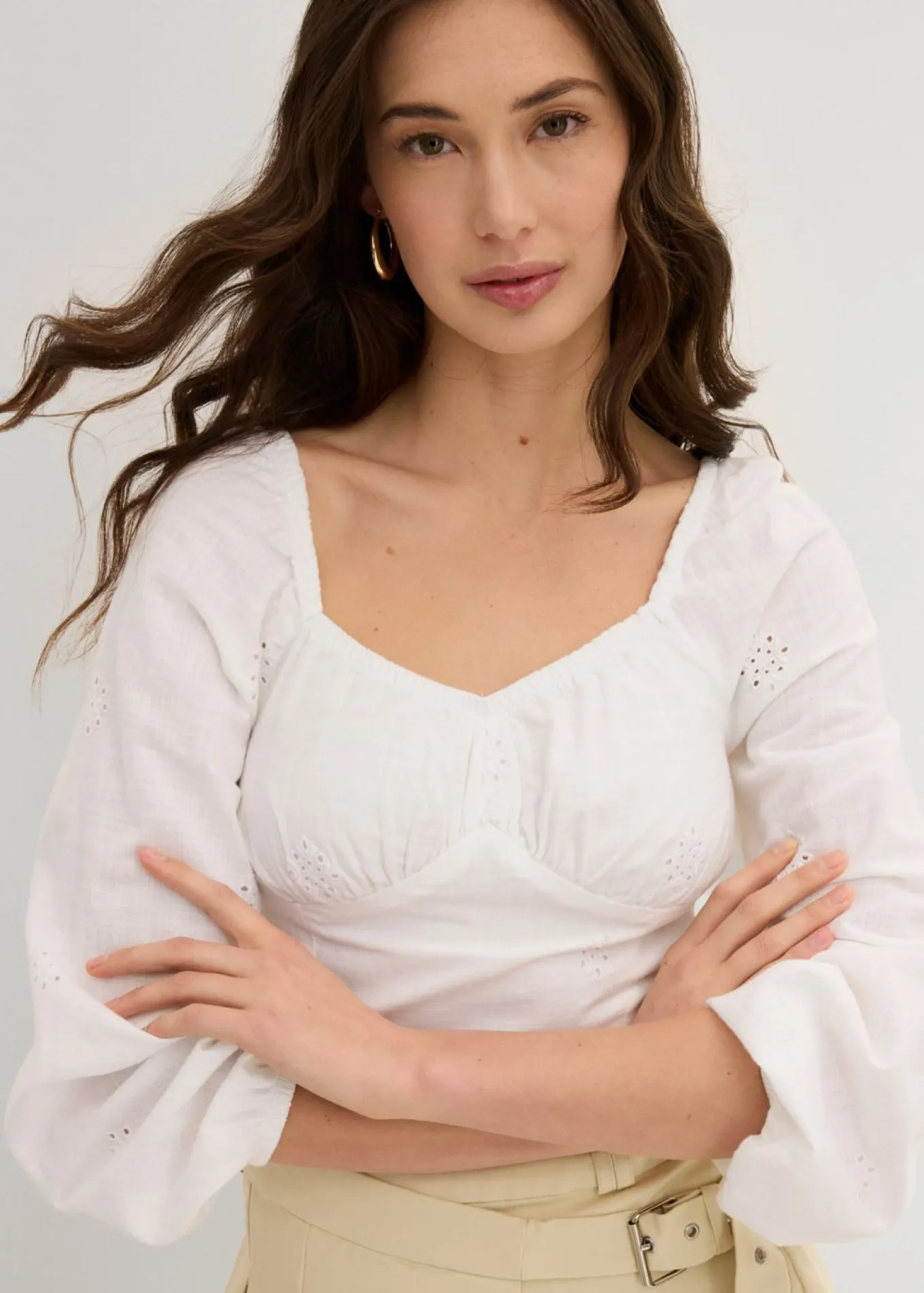 Blusa de algodón puro con bordado calado