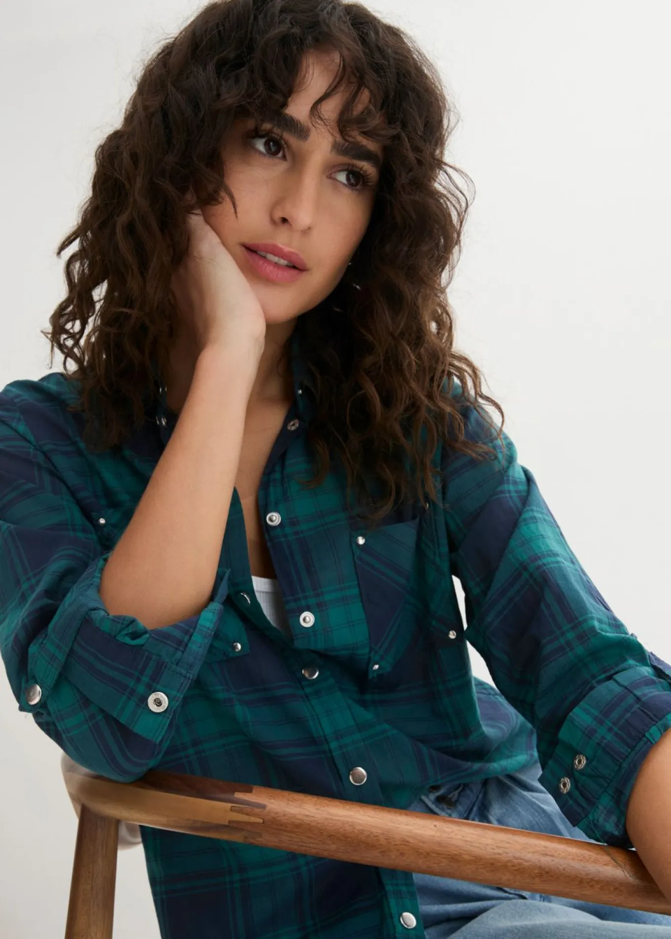 Blusa de cuadros de algodón puro