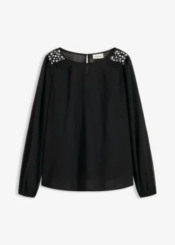 Blusa de gasa con adornos de piedras brillantes