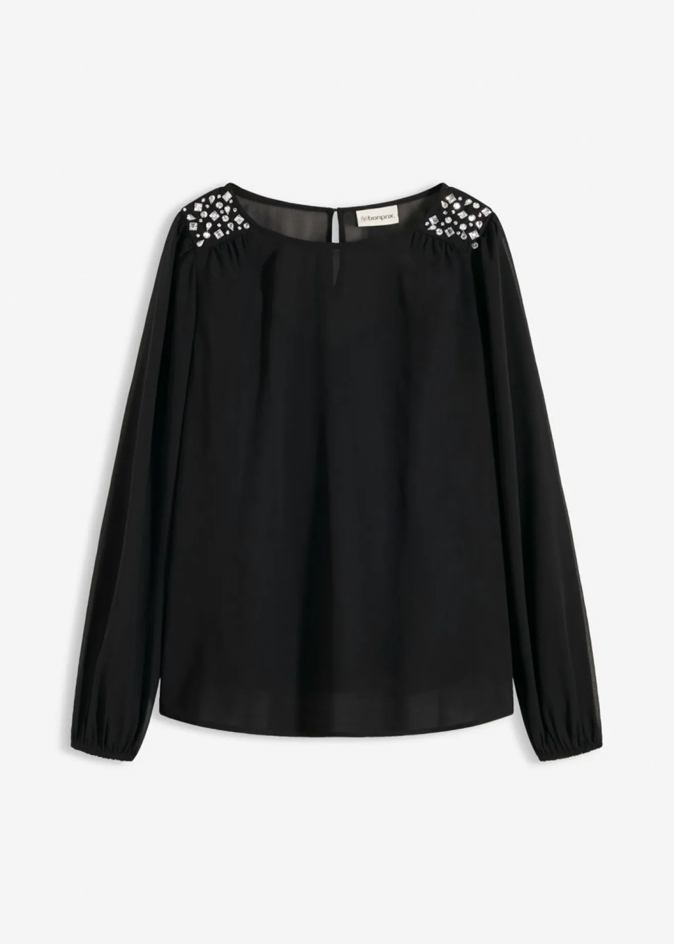Blusa de gasa con adornos de piedras brillantes