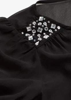 Blusa de gasa con adornos de piedras brillantes