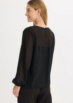 Blusa de gasa con adornos de piedras brillantes