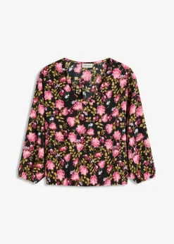 Blusa de gasa con fruncido en el bajo