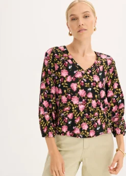 Blusa de gasa con fruncido en el bajo
