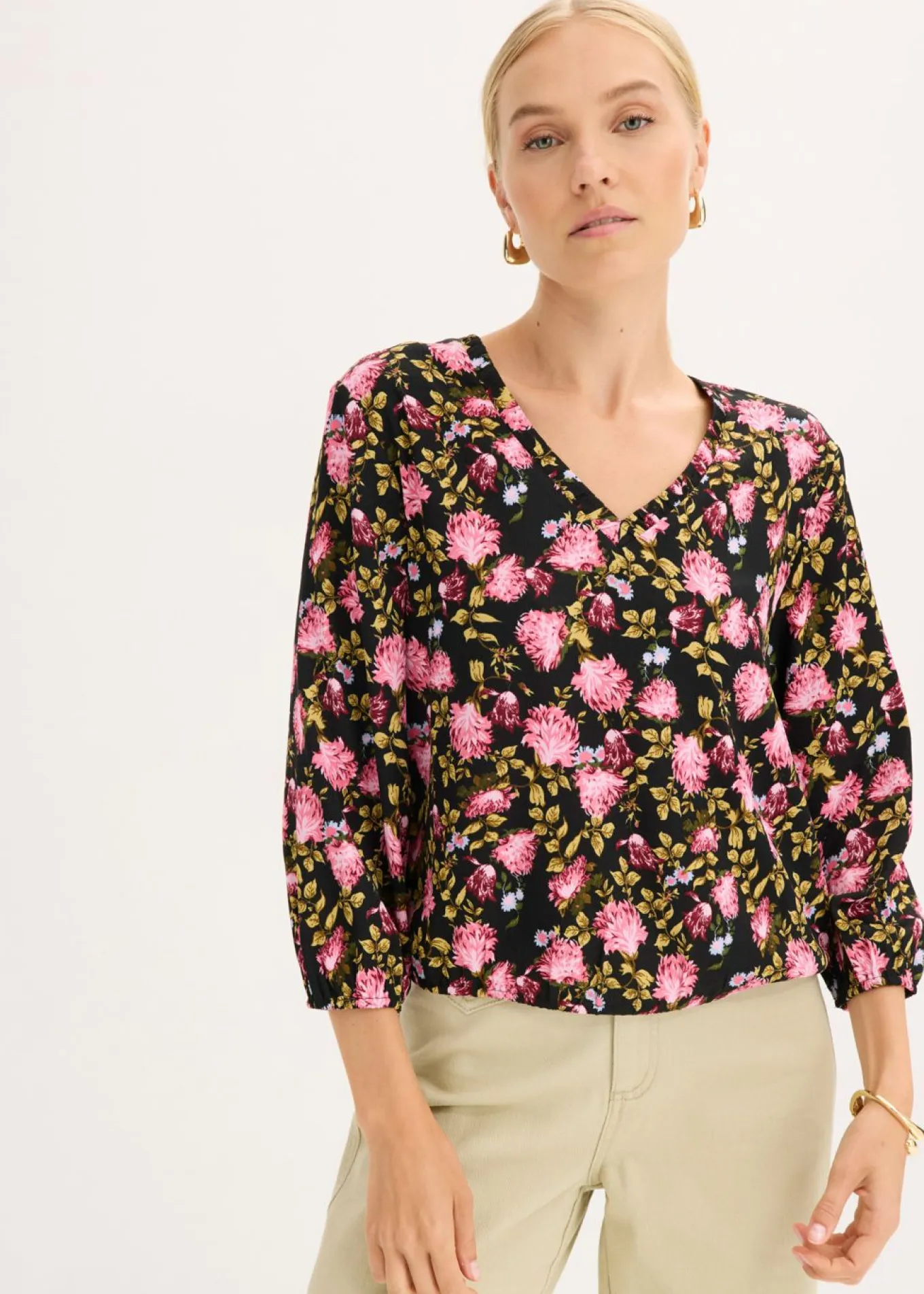Blusa de gasa con fruncido en el bajo