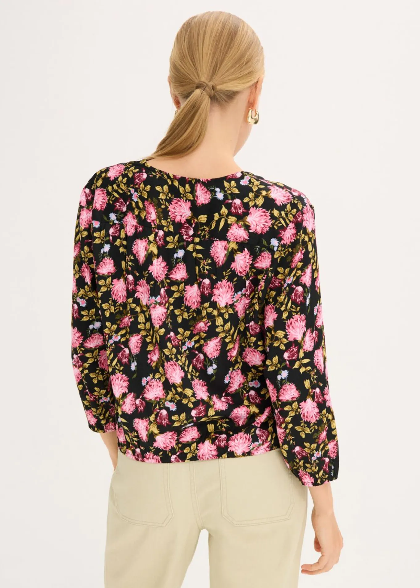 Blusa de gasa con fruncido en el bajo