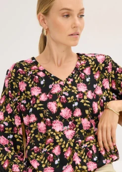 Blusa de gasa con fruncido en el bajo