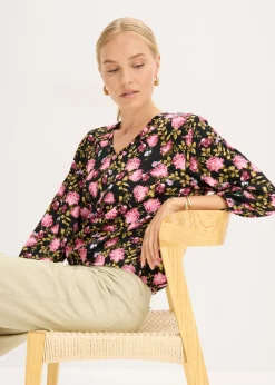 Blusa de gasa con fruncido en el bajo