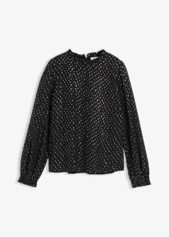 Blusa de gasa con volantes en el cuello