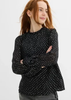 Blusa de gasa con volantes en el cuello