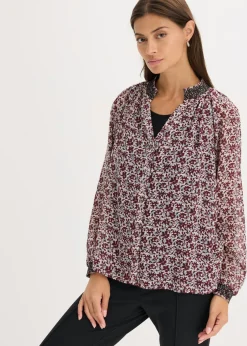 Blusa de gasa estampada con bordado