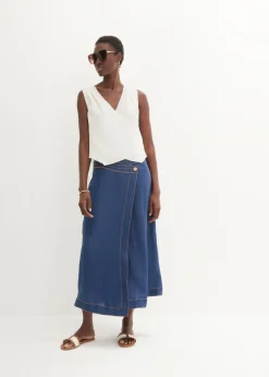 Blusa de lino puro con efecto cruzado