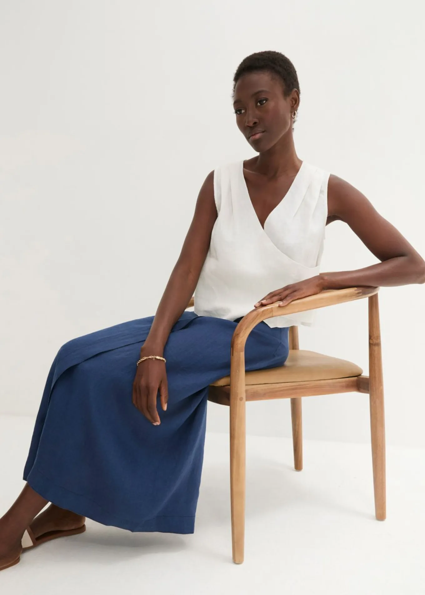 Blusa de lino puro con efecto cruzado