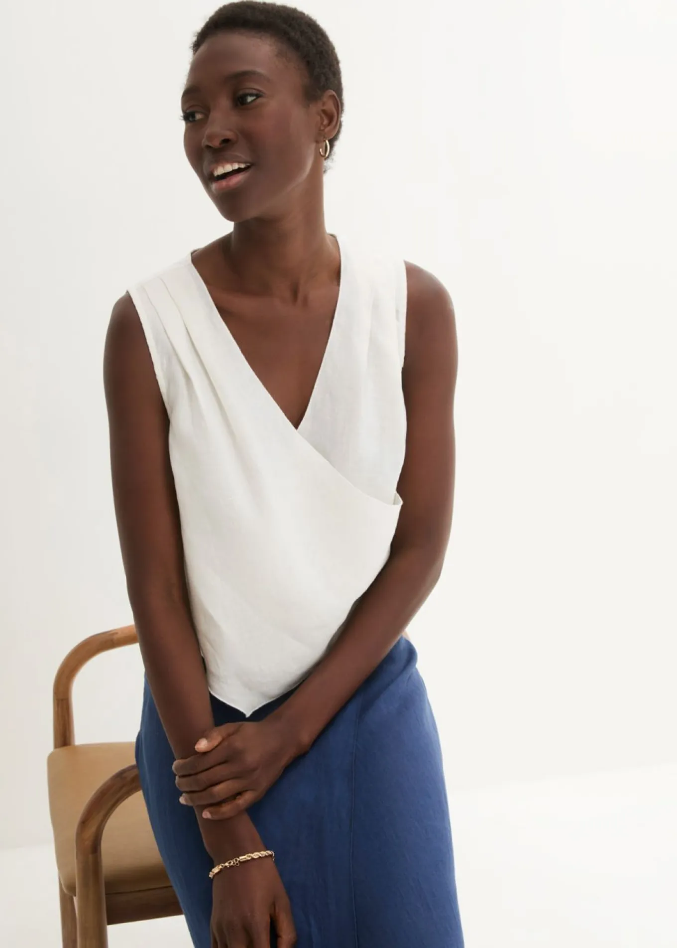 Blusa de lino puro con efecto cruzado