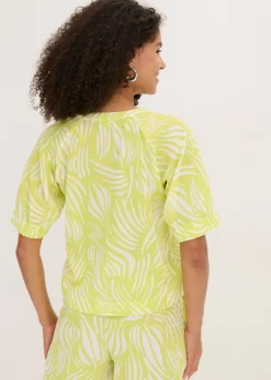 Blusa de manga corta con aspecto de lino