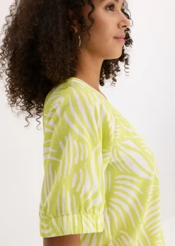 Blusa de manga corta con aspecto de lino