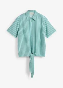 Blusa de manga corta con detalle de nudo y diseño a rayas
