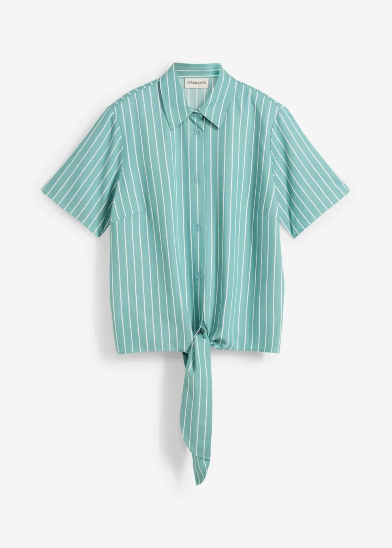 Blusa de manga corta con detalle de nudo y diseño a rayas
