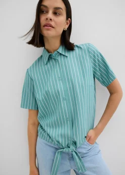 Blusa de manga corta con detalle de nudo y diseño a rayas