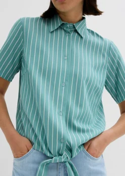 Blusa de manga corta con detalle de nudo y diseño a rayas