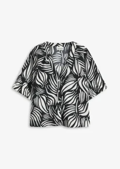 Blusa de manga corta con aspecto de lino