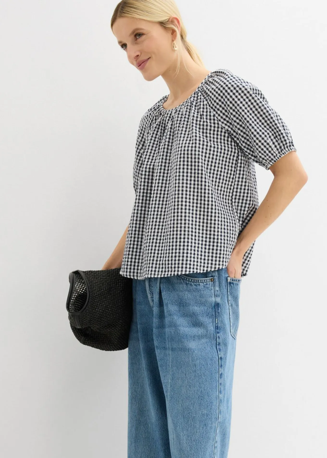 Blusa de manga corta de algodón puro