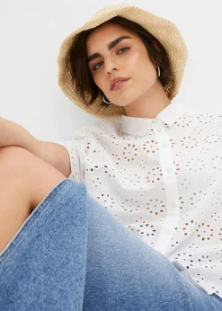 Blusa de manga corta de algodón puro